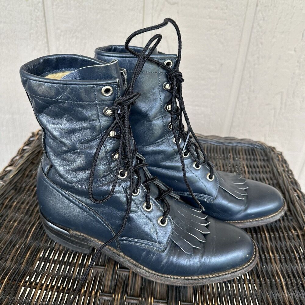 Justin Roper Boots Womens Size 5.5 B Navy Blue Western Cowgirl Rodeo Workwear‎